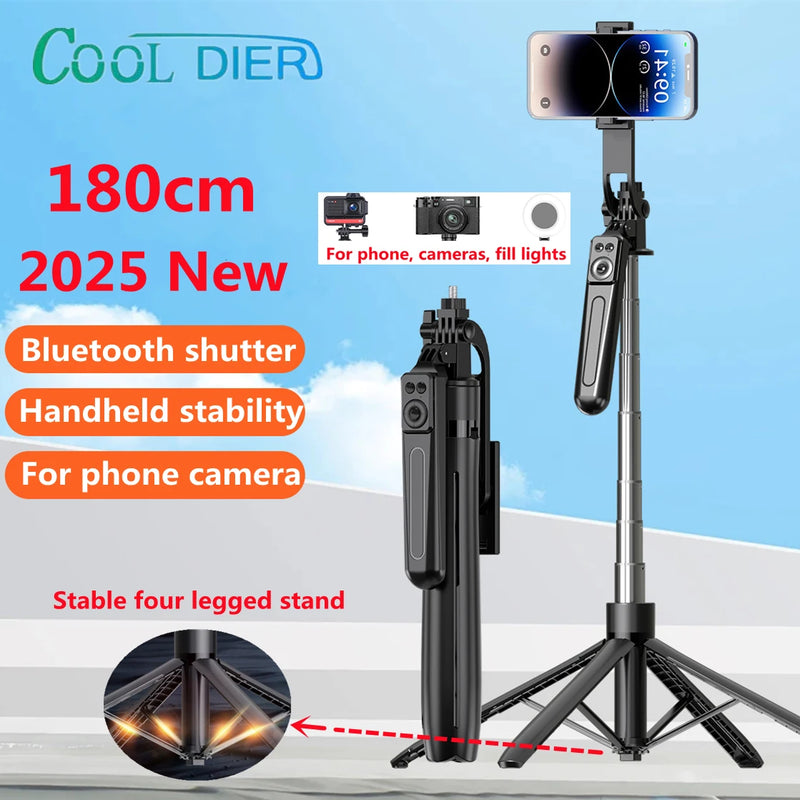 COOL DIER Tripod & Selfie Stick – 180cm Adjustable Stand with Bluetooth Remote for Smartphones & Cameras
