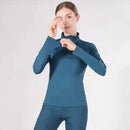 Women’s Equestrian Long Sleeve Base Layer – Soft Riding T-Shirt in Burgundy for Training & Shows