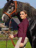 Women’s Equestrian Long Sleeve Base Layer – Soft Riding T-Shirt in Burgundy for Training & Shows