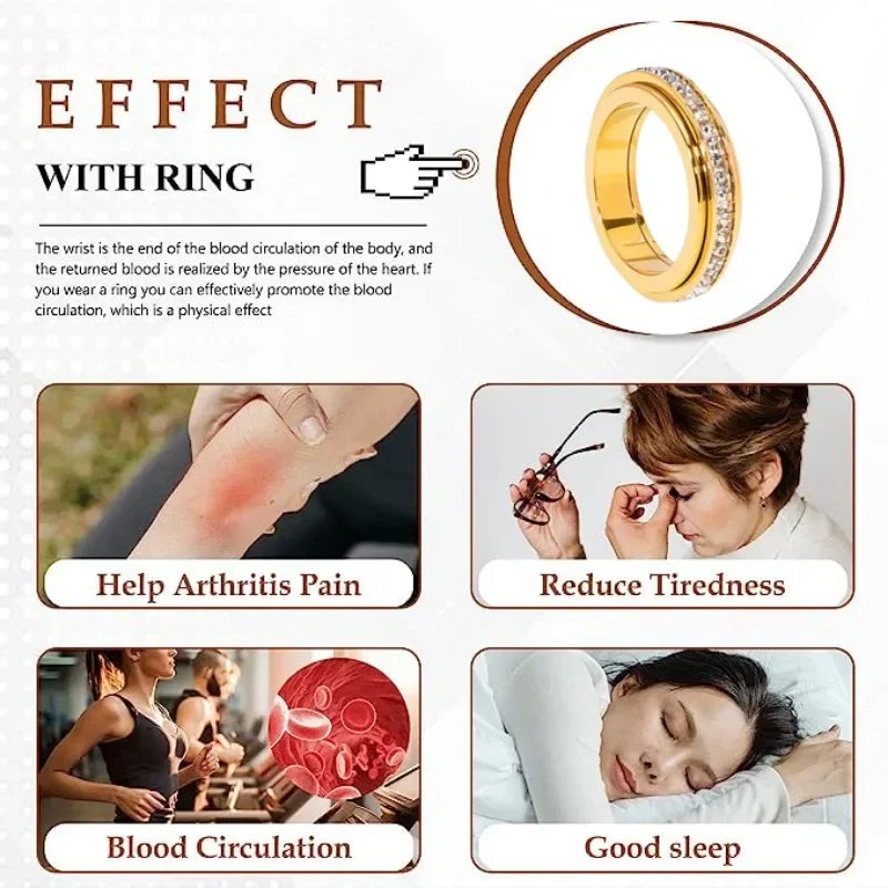 Women’s Turnable Anxiety Relief Ring – Stainless Steel Slimming Spinner Ring with Cubic Zirconia ✨