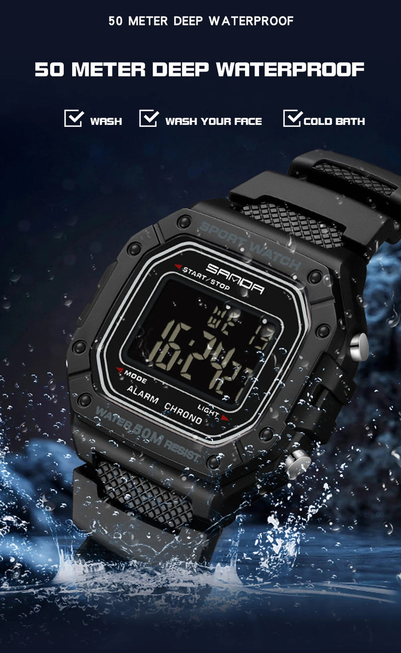 SANDA 2156 Men’s Military Sport Watch | Water-Resistant Digital Wristwatch with LED Display & Stopwatch
