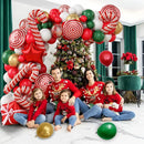 137PCS Christmas Balloon Decoration Set | Red, Green & White Balloon Arch Kit with Candy Cane & Foil Balloons