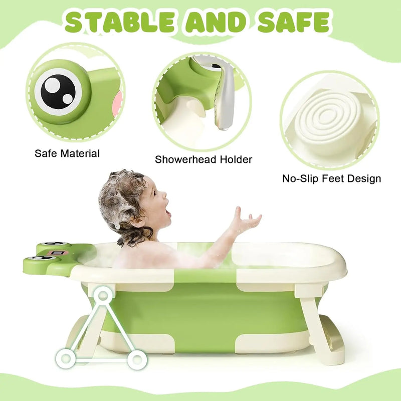 Eco-Friendly Foldable Baby Bathtub with Temperature Indicator | Infant Bath Tub with Soft Mat & Anti-Slip Design