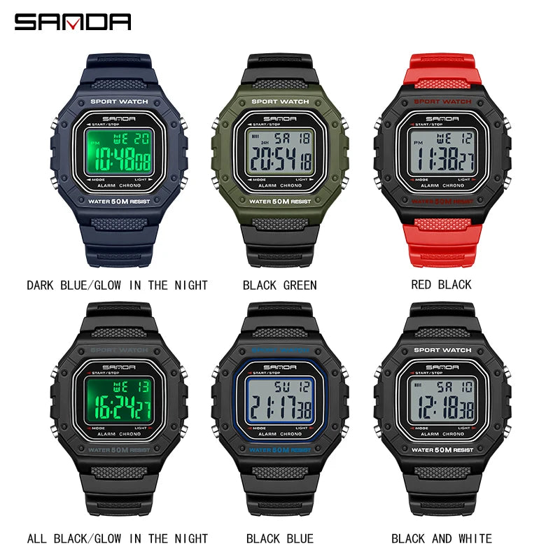 SANDA 2156 Men’s Military Sport Watch | Water-Resistant Digital Wristwatch with LED Display & Stopwatch