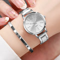 Elegant Women’s Quartz Watch Set | 2-Piece Stainless Steel Watch & Love Bracelet | Fashion Casual Gift Set