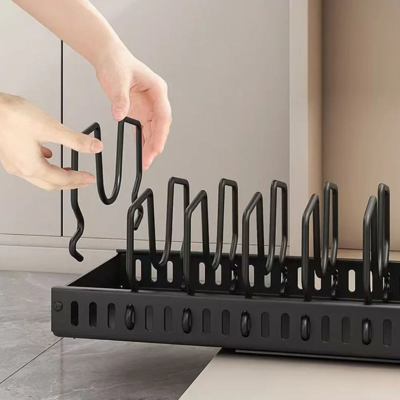 Adjustable Kitchen Pull-Out Pot Rack – Sliding Cupboard Organizer Tray for Pots, Pans & Dishes 🧺
